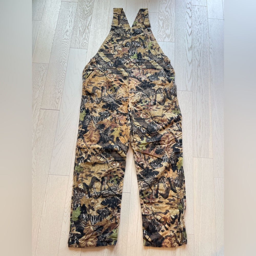 Vintage Mossy Oak Camo Bib Overalls Forest Floor Print Flannel Men's Size 2X XXL